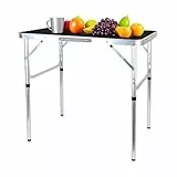 Relaxdays Campingtisch, klappbar, höhenverstellbar, HxBxT:70x75x55 cm, Aluminium, MDF, wetterfest, Gartentisch, schwarz