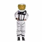 Astronaut NASA Pilot Kostüm mit beweglichem Visierhelm für Kinder,Space Kostüm Outfit Rollenspiel für Halloween Party Cosplay Schulklassenzimmer Bühnenperformance-Weiß Small (5-7 Jahre)