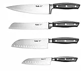 Fissler PROFI Messerset 4 tlg, Spezialklingen-Edelstahl geschmiedet - scharf, Rostfrei, Küchenmesser Set aus 1 Kochmesser / 2 Santokumesser / 1 Brotmesser, Messer Küche