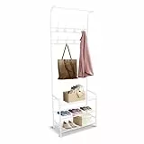 Innotic Garderobenständer mit Schuhablage, Stabil Kleiderständer mit ablage und Haken, 3 in 1 Freistehender Garderobenständer aus Metall, für Eingang, Wohnzimmer, Schlafzimmer (weiss)