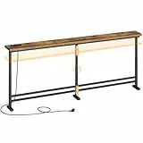 YATINEY Konsolentisch schmal, schmaler Flurtisch, 200 cm Langer Eingangstisch, 1 AC, 1 USB-A, 1 Typ-C, für Wohnzimmer, Flur, Eingangsbereich, Vintagebraun-Schwarz XCT09CBR