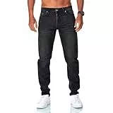 JEEL Herren Sweat-Jeans - Regular-Fit Straight-Cut - Stretch Washed Denim-Look - Jeans-Hose 06-Schwarz 34W / 32L
