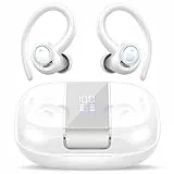 Bluetooth Kopfhörer Sport, Kopfhörer Kabellos Bluetooth 5.3 mit Klare Anrufe, 48Std Premium-Tiefbass Wireless Earbuds mit LED Anzeige, Leichtes Design, IPX7 wasserdichte Ohrhörer with Earhook, Weiß