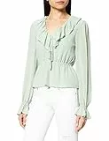 NA-KD Damen Chiffonbluse mit Rüschen, V-Ausschnitt, grün, 46