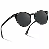 Wrimen Sonnenbrille-Damen-polarisiert-Sunglasses-Woman-Retro-Runde-Klassisch-Sonnenbrillen-Fashion-Brille-Unisex-Glänzendes Schwarz
