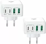 2-Pack USB C Ladegerät, 4 Ports Schnellladegerät PD 3.0 Power Adapter 40W Mehrfach Ladegerät mit USB-C USB-A USBC Netzteil für iPhone 17 16 15 14 Pro Max 13 12 11 Mini SE XS XR 8,iPad, Samsung, Handys