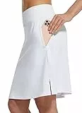 baleaf Damen Tennisrock Knielang Sportrock hoher Taille Golfrock Outdoorrock mit Tasche Weiß L