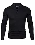 Sykooria Herren Pulli Halbzip Stehkragen Baumwolle Strickpullover Rolli Sweater Knitted Herbst Winter Freizeit Business Look, A-schwarz L