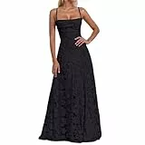 Duohropke Trägerkleid Damen Jacquard Ballkleid Elegantes Kleid Schultergurt Maxikleid Spaghettiträgern A Linie Abendkleider Lang Partykleid Bodenlanges Quadratischer Ausschnitt Bleistiftkleid