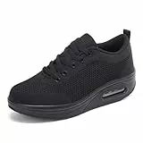 Laufschuhe Damen Plateau Turnschuhe Leicht Walkingschuhe Keilabsatz Freizeitschuhe Frauen Fitnessschuhe Atmungsaktiv Sportschuhe Bequeme Sneaker Schwarz DQ 37EU