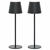 Klighten 2 Stück LED Dimmbare Akku Tischleuchte Anthrazit, Kabellose Wiederaufladbar Tischlampe Für Innen und Aussen mit USB-C, Warme Lichtfarbe 3000K, Aluminium, IP54 Wasserdichte