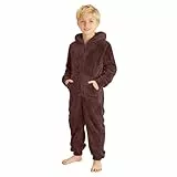 Jumpsuit Jungen Kinder Teddy Fleece Einteiler Overall Warm PlüSch MäDchen-Overall Winter ReißVerschluss GanzköRperanzug Mit BäRenohren Kapuze Jumpsuit