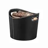 Relaxdays, schwarz Kaminholzkorb Kunstleder L, stabiler Feuerholzkorb mit Tragegriffen, für Brennholz & Zeitungen, oval, L