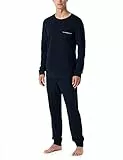 Schiesser Herren Schlafanzug Lang Wärmere Baumwolle - Fein Interlock Pyjamaset, Dunkelblau_179295, 54 EU