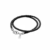 viwind Lederarmband für Damen Geflochtenes Leder armband 34/36cm 925er Silber Verschluss Doppelschicht DIY Perlen Charms (34cm, Schwarz)