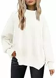 Tincini Pullover Damen Strickpullover Winter Rundhals Pulli Herbst Lose Sweatshirt Warm Fledermaus Langarmshirt aus Strick Seitlichem Schlitz Oberteile (Natürliches Weiß, S)