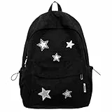 Weduspaty Y2K -Rucksack großer Kapazität Star Rucksack Canvas School Rucksack mit glattem Reißverschluss ＆ Front -Taschenbuch -Taschen Black Laptop Rucksack für Mädchen Wanderreisen, Y2K -Rucksack
