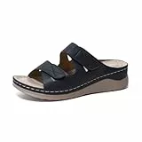 Yeeteepot Sandalen Damen Keilabsatz Sandaletten Plateau Hausschuhe Klettverschluss Keilsandalen Elegante Pantoletten Strandsandalen Blau 37 EU