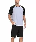 COLORFULLEAF Schlafanzug Herren Kurz Bambus Pyjama Sommer Hausanzug mit Rundhals Kurzarm Schlafanzug Männer Nachtwäsche Set S-XL (Schwarz,M)