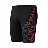Speedo Herren Gala Lagenschwimmhose mit Logo | Schwimmtraining | Hochentwickeltes Material | Sportliches Design Schwimmbekleidung, Schwarz/Neon Coral, 34