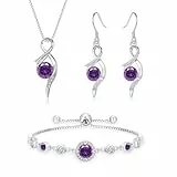 Estrellique Silber Schmuck Set Damen, 3PCS 925 Sterling Silber Halskette & Ohrringe & Armband Set mit Lila Cubic Zirkonia, Unendlichkeit Silber Twisted Schmuckset Lila Liebesgeschenk zum Weihnachten