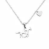 CheersLife Mädchen Pferd Halskette, Anfangskette Zierliches Herz Pferd Anhänger Halskette Muttertag Geburtstag Schmuck Geschenke Für Frauen Mutter Freundin Teenager Mädchen Pferdeliebhaber Silber