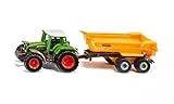 siku 1605, Fendt-Traktor mit Krampe-Muldenkipper, Spielzeug-Traktor, Metall/Kunststoff, Grün/Gelb, Abnehmbare Kabine, Kippbare Mulde, Anhänger mit gummierten Leichtlaufrädern, Anhängerkupplung