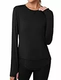 Terecey Locker Sport T-Shirt Damen Langarm Wandershirt Funktionsshirt Casual Atmungsaktive Laufshirt mit Daumenloch Schnelltrockend Fitness Yoga Sport Oberteile, Schwarz M