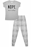 ThePyjamaFactory Mädchen Nope Not Today überprüftes Bein Langer Baumwolle Schlafanzug PJ's für Kinder (14-15 Jahre)