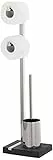 blomus -MENOTO- Stand WC-Garnitur aus mattiertem Edelstahl, freistehender Toilettenbutler, Platz für 2 WC-Rollen, exklusive Optik, Badaccessoire (H / B / T: 71 x 20 x 15 cm, Edelstahl-matt, 68623)