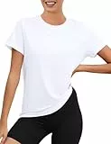 Rapbin Sport Shirt für Damen Sportshirt Kurzarm Funktionsshirt Gym Oberteil Laufshirt(Weiß,L)