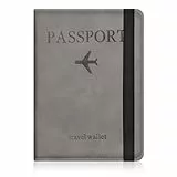 AOOSU Reisepasshülle, Kunstleder Passport Hülle, Passhülle RFID-Blocker Passport Cover für Damen und Herren Reisepass Hülle, Travel Passport Holder für Kreditkarten Ausweis Reisedokumente - Grau