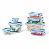 EMSA Clip & Close Frischhaltedosen-Set, 0,15 u. 0,2 u. 2 x 0,55 u. 1,1 u. 1 u. 2,2 L, mit Deckel, Aufbewahrungsboxen, 100 Prozent dicht, spülmaschinen-, gefrier-, mikrowellenfest, Blau, N10316