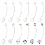 FECTAS Bauchnabelpiercings 32mm Silber Edelstahl und Durchsichtiger Kunststoff Schwangerschafts Bauchnabelpiercing Hypoallergenes Kurzes und Langes Bauchnabel Piercing Schmuckstück