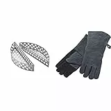 RÖSLE Kohlekorb F60/F60 AIR, 2-TLG. & Grillhandschuhe, Hochwertige Lederhandschuhe zum Schutz vor Verbrennungen, Leder, Universalgröße 24/XL, grau/schwarz