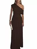 SweatyRocks Kleid Damen Lang Figurbetont Abendkleid Cocktailkleid Schulterfrei Hocherzeitkleid Maxi Partykleid Festival Outfit Faltenkleid Braun S
