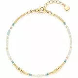 JEWELS BY LEONARDO Armband Lilly • Arm-Kette aus goldfarbenem Edelstahl • Zarte Weiß- und Türkistöne • natürlich anmutenden Imitationsperlen • 18-21 cm Länge • Schmuck Geschenk für Frauen • 024985
