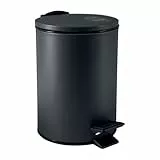 Spirella Kosmetikeimer 3L Schwarz Edelstahl mit Absenkautomatik, Anti-Fingerabdruck, Softclose, großem Fußpedal, leicht zu reinigen – Elegantes Design für Bad oder Küche, Maße 25x16,8x16,8 cm, Swartz