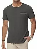 iClosam Herren T Shirt mit Brusttasche Baumwolle Tshirt Herren Bequem Männer t-Shirt Kurzarm Mens Basic Top für den Alltag,Grau,XXL