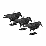 Relaxdays Vogelschreck, 3er Set, zum Hinstellen & Aufhängen, Kunststoff Krähe, zur Vogelabwehr, Garten & Balkon, schwarz