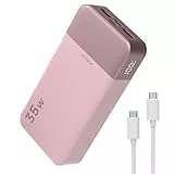 JUOVI 20000mAh Powerbank Tragbares Ladegerät, 35W Schnellladefunktion Externe Handyakkus PD 3.0 QC 4.0 mit LED Display, Akkupack mit 2 USB-C 2 USB-A-Anschlüssen für iPhone 16 15 14 Serie (Rosa)