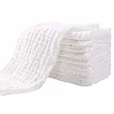 Yoofoss Mullwindeln Spucktücher 10er Stoffwindeln 27x50 cm Mulltücher 6 Lagig Saugstark Waschlappen 100% Baumwolle Faltwindeln für Baby Kochfest Premium Qualität Weiß