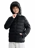 maoo garden Mädchen Jungen Winter gefälschte Daunenjacke Kinder leichter packbarer Kapuzenmantel Schwarz 164