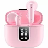 Bluetooth Kopfhörer, 2026 Kopfhörer Kabellos Bluetooth 5.4, In Ear Kopfhörer mit 6 Mic, ENC Noise Cancelling, Earbuds HiFi Stereo/35 Std/IP7 Wasserdicht/LED-Anzeige, Ohrhörer für den Alltag, Hellrosa