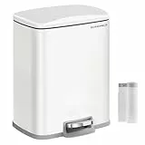 SONGMICS Mülleimer Küche, 20 Liter Abfalleimer mit Pedal, Tretmülleimer, Softclose, Offenhaltefunktion, mit Inneneimer, mit 15 Müllbeuteln, wolkenweiß LTB543W01, weiß