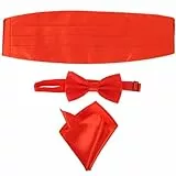 LUOEM 3stücke Teiliges Herren Satin Fliegen Kummerbund Einstecktuch Rot Verstellbar Und Vollständig Gefüttert Für Formelle Abendgarderobe Und Smoking