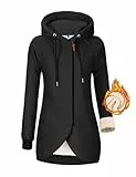 UMIPUBO Kapuzenpullover Hoodie Damen Fleecejacke Sweatjacke Herbst Winter Sweatshirt Lang Zipper Strickjacke mit Kapuze Langen Mantel Outwear Kapuzenjacke Mit Taschen(Schwarz,L)