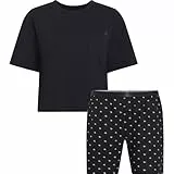 Calvin Klein Damen Pyjama-Set Short Set Kurz, Schwarz (Black Top/Diamond Logo Short), L
