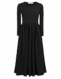 Arshiner Mädchen Kleid Langarm Maxikleid Kinder Einfarbig Maxilangkleid Herbst Winter Swing Skaterkleid Basic Freizeitkleid mit Taschen Partykleid Gr.140