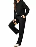 Totatuit Damen Jogginganzug Set Bequemer Trainingsanzug für Sport & Freizeit Zweiteiliger Sweatsuit für Streetwear, Gym & Zuhause Schwarz S